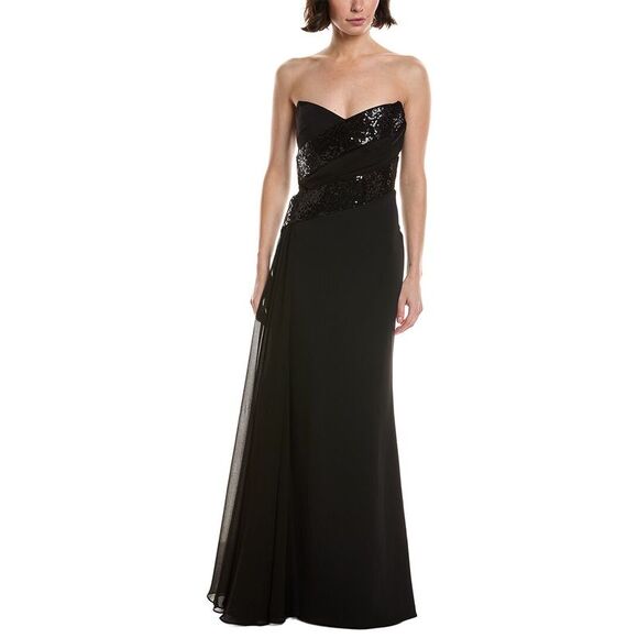 Badgley Mischka WomensSequin Combo Gown Black